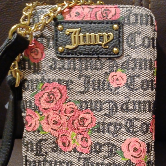 JUICY COUTURE CELLIE PINK BLOOM BLACK FORGET ME NOT CROSSBODY ID BAG - Picture 3 of 11